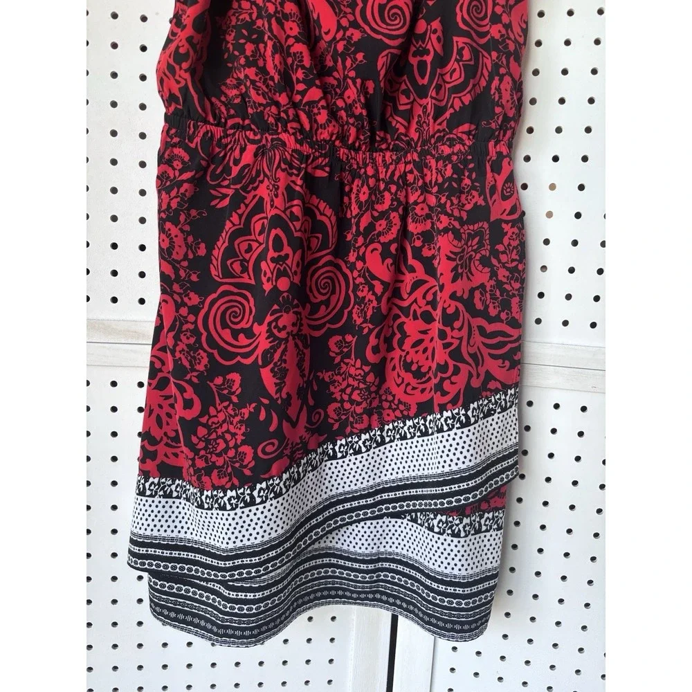 Express Mini Dress Spaghetti Strap Wrap‎ Red Black Geo Print Women's M